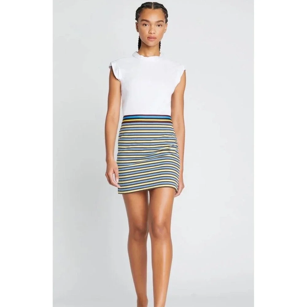 Tory Burch Horizon Striped Knit Mini Skirt Blue Yellow Brown Size S